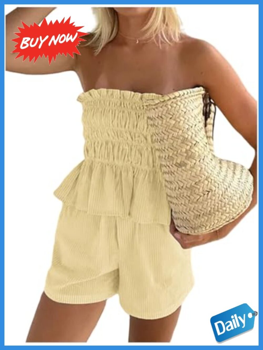 Women 2 Piece Outfit Ruffle Stripe Smocked Crop Top & Shorts Set